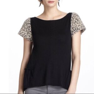 Leifsdottir Anthropologie Black Top Sweater With Leopard Print Sleeves Size S